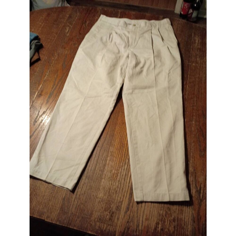34x29 Savane Cream Tan Khaki Cotton Pleated Pants Trousers w Pockets Belt Loops